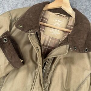 LL Bean Jacket Womens Medium Brown Waxed Cotton Field Coat Thinsulate Lined